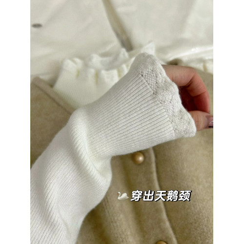 絕美半高領蕾絲針織衫女春季秋冬洋氣曡穿木耳邊內搭打底衫毛衣