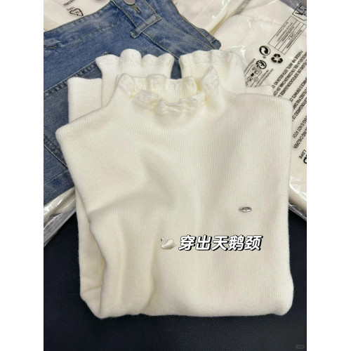 絕美半高領蕾絲針織衫女春季秋冬洋氣曡穿木耳邊內搭打底衫毛衣