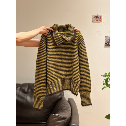 條紋高領加厚套頭毛衣女外套2025秋冬季慵懶風寬松翻領針織衫上衣 條紋高領加厚套頭毛衣女外套2025秋冬季慵懶風寬松翻領針織衫上衣