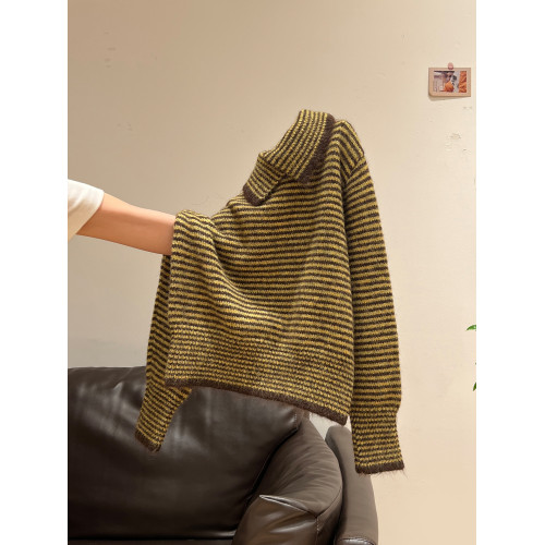 條紋高領加厚套頭毛衣女外套2025秋冬季慵懶風寬松翻領針織衫上衣 條紋高領加厚套頭毛衣女外套2025秋冬季慵懶風寬松翻領針織衫上衣