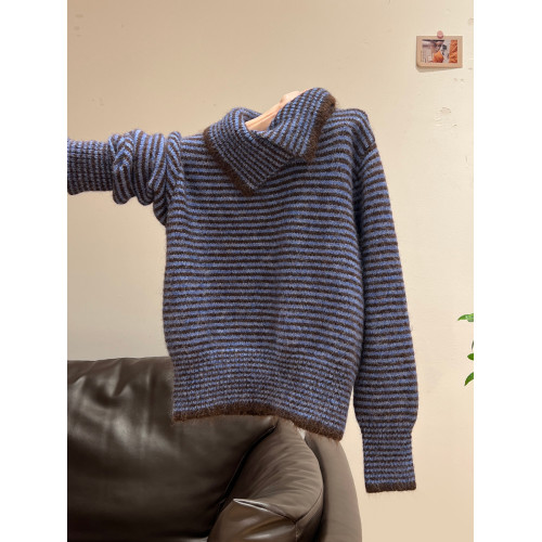 條紋高領加厚套頭毛衣女外套2025秋冬季慵懶風寬松翻領針織衫上衣 條紋高領加厚套頭毛衣女外套2025秋冬季慵懶風寬松翻領針織衫上衣