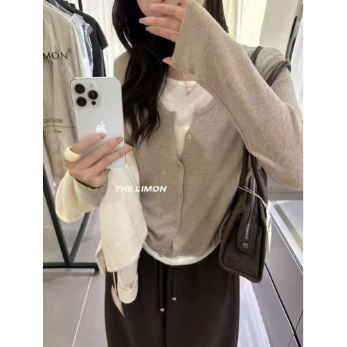 韓系假兩件長袖針織衫女2025新款早秋穿搭松弛感寬松收腰抽繩上衣