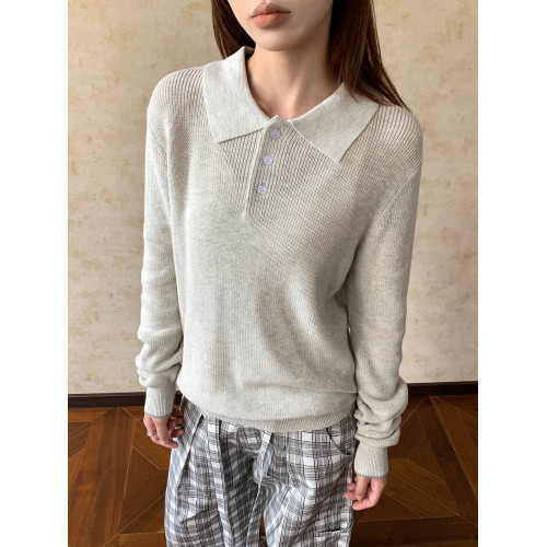 Apocket美式老錢風針織毛衣女cleanfit寬松顯瘦高智感Polo上衣潮 Apocket美式老錢風針織毛衣女cleanfit寬松顯瘦高智感Polo上衣潮