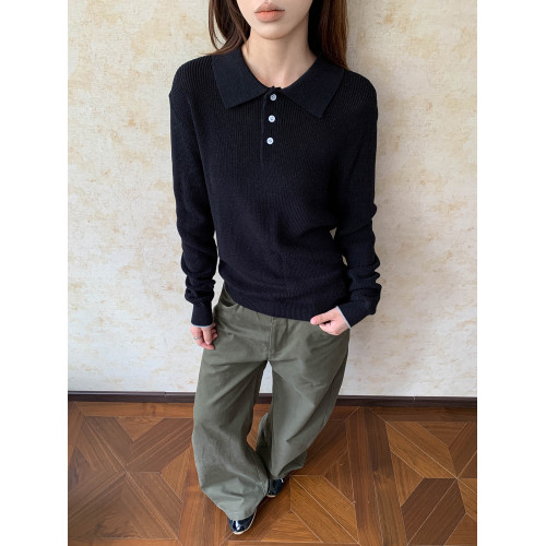 Apocket美式老錢風針織毛衣女cleanfit寬松顯瘦高智感Polo上衣潮 Apocket美式老錢風針織毛衣女cleanfit寬松顯瘦高智感Polo上衣潮