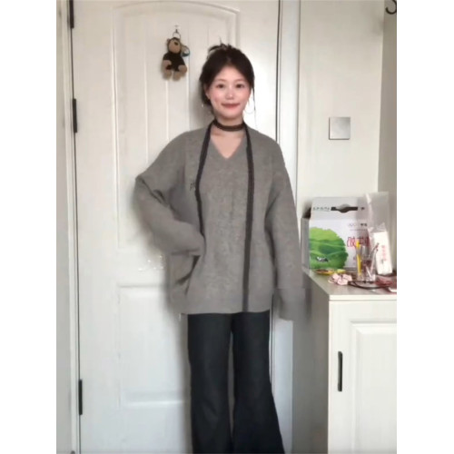 美式高街寬松百搭字母v領長袖針織衫女春秋慵懶風甜酷別致上衣潮 美式高街寬松百搭字母v領長袖針織衫女春秋慵懶風甜酷別致上衣潮