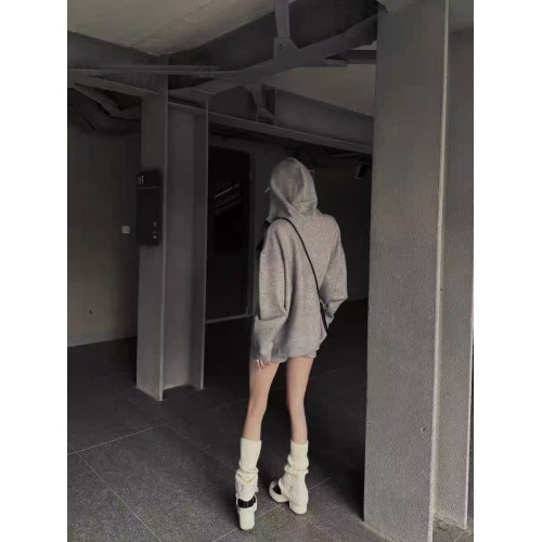 一整套韓系穿搭減齡灰色連帽針織外套女顯瘦短褲松弛感休閒套裝