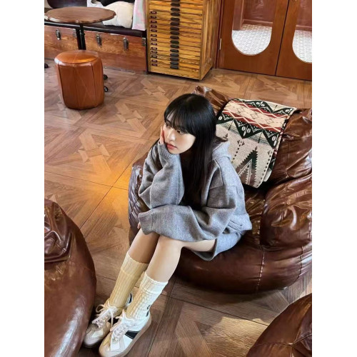 一整套韓系穿搭減齡灰色連帽針織外套女顯瘦短褲松弛感休閒套裝