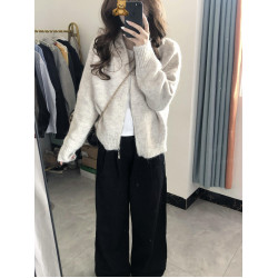 韓系早秋季穿搭針織開衫女軟糯短款拉鍊毛衣外套高級感小個子上衣