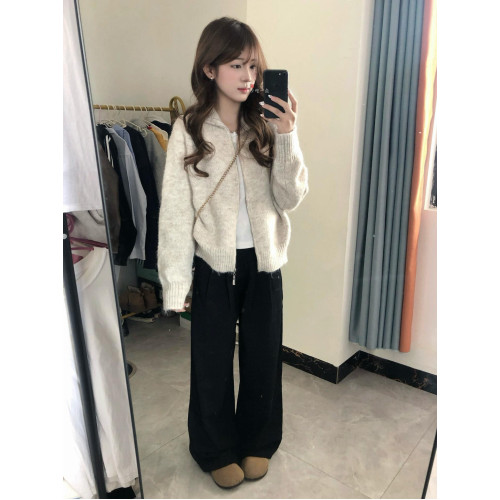 韓系早秋季穿搭針織開衫女軟糯短款拉鍊毛衣外套高級感小個子上衣 韓系早秋季穿搭針織開衫女軟糯短款拉鍊毛衣外套高級感小個子上衣