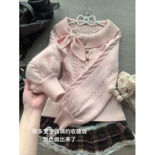 甜美少女學院風粉色毛衣女秋冬季套頭修身收腰針織可愛時尚上衣潮 甜美少女學院風粉色毛衣女秋冬季套頭修身收腰針織可愛時尚上衣潮