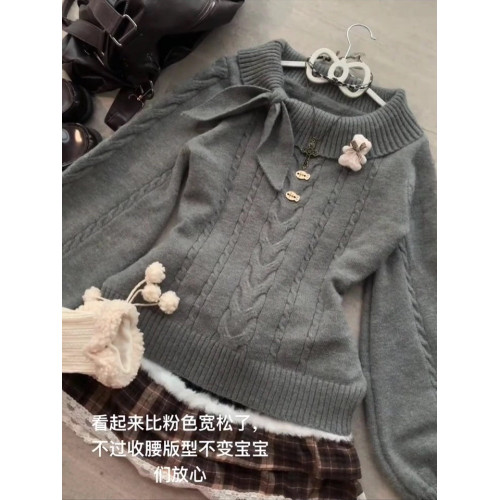 甜美少女學院風粉色毛衣女秋冬季套頭修身收腰針織可愛時尚上衣潮 甜美少女學院風粉色毛衣女秋冬季套頭修身收腰針織可愛時尚上衣潮