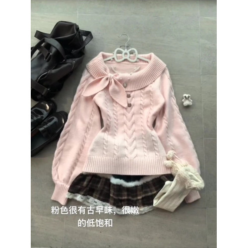 甜美少女學院風粉色毛衣女秋冬季套頭修身收腰針織可愛時尚上衣潮 甜美少女學院風粉色毛衣女秋冬季套頭修身收腰針織可愛時尚上衣潮