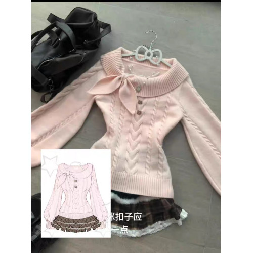 甜美少女學院風粉色毛衣女秋冬季套頭修身收腰針織可愛時尚上衣潮 甜美少女學院風粉色毛衣女秋冬季套頭修身收腰針織可愛時尚上衣潮