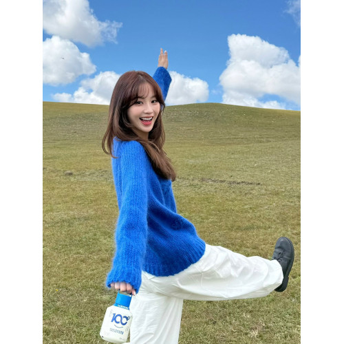 克萊因藍立體花朵毛衣開衫外套女秋冬慵懶風高級感寬松軟糯針織衫 克萊因藍立體花朵毛衣開衫外套女秋冬慵懶風高級感寬松軟糯針織衫