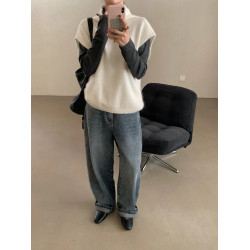 have u浣熊絨高領針織馬甲女秋季寬鬆毛衣背心曡穿高級感無袖上衣