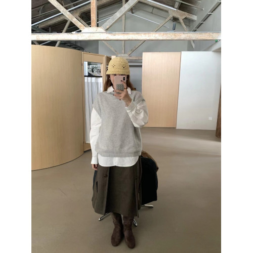 have u浣熊絨高領針織馬甲女秋季寬鬆毛衣背心曡穿高級感無袖上衣