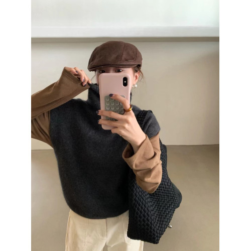 have u浣熊絨高領針織馬甲女秋季寬鬆毛衣背心曡穿高級感無袖上衣