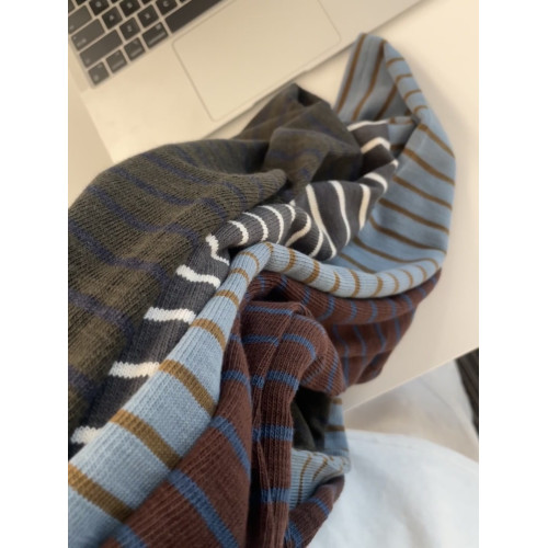 圓領撞色條紋針織長袖t恤女秋季寬松外穿百搭慵懶風顯瘦打底上衣