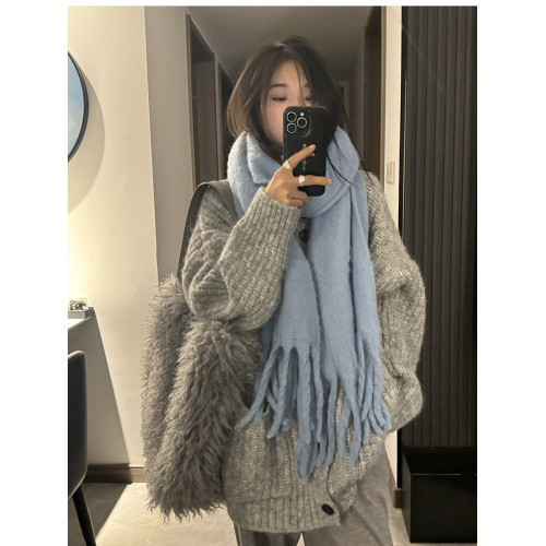 韓系灰色軟糯高領開衫毛衣外套女秋冬外穿慵嬾風寬鬆中長款針織衫