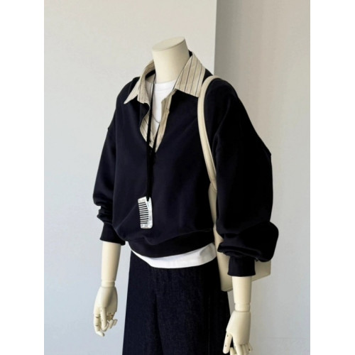 韓裡韓氣早秋穿搭Polo領假兩件衛衣女2025新款秋冬寬松慵懶風上衣 韓裡韓氣早秋穿搭Polo領假兩件衛衣女2025新款秋冬寬松慵懶風上衣