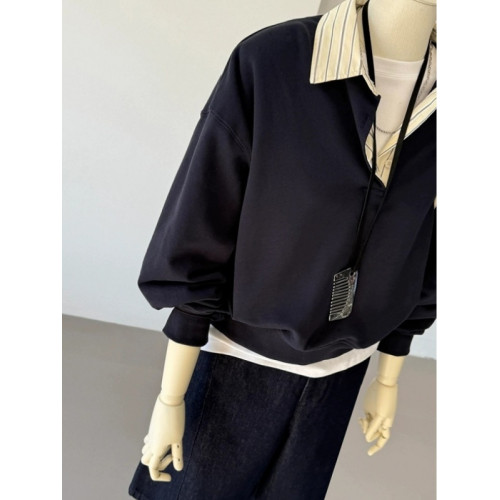 韓裡韓氣早秋穿搭Polo領假兩件衛衣女2025新款秋冬寬松慵懶風上衣 韓裡韓氣早秋穿搭Polo領假兩件衛衣女2025新款秋冬寬松慵懶風上衣