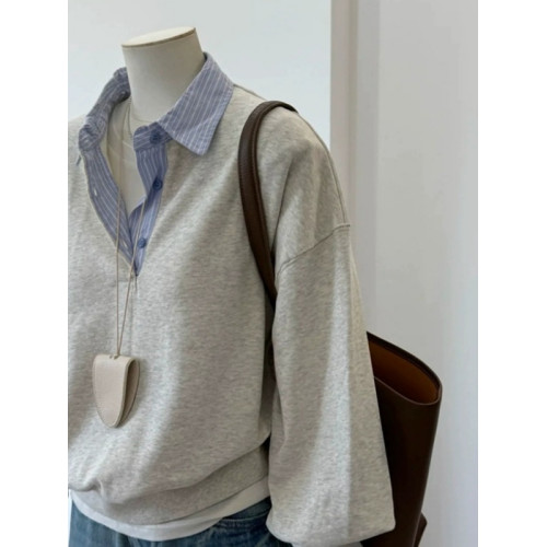 韓裡韓氣早秋穿搭Polo領假兩件衛衣女2025新款秋冬寬松慵懶風上衣 韓裡韓氣早秋穿搭Polo領假兩件衛衣女2025新款秋冬寬松慵懶風上衣