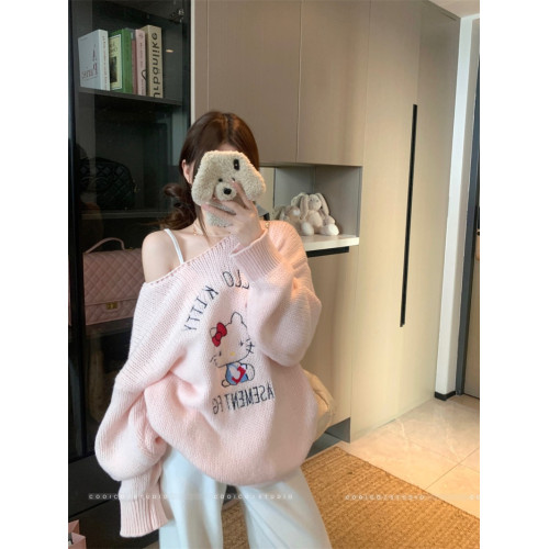 PPHOME 章若楠同款kt粗針毛衣長袖刺綉毛針織衫套頭寬松上衣女 PPHOME 章若楠同款kt粗針毛衣長袖刺綉毛針織衫套頭寬松上衣女