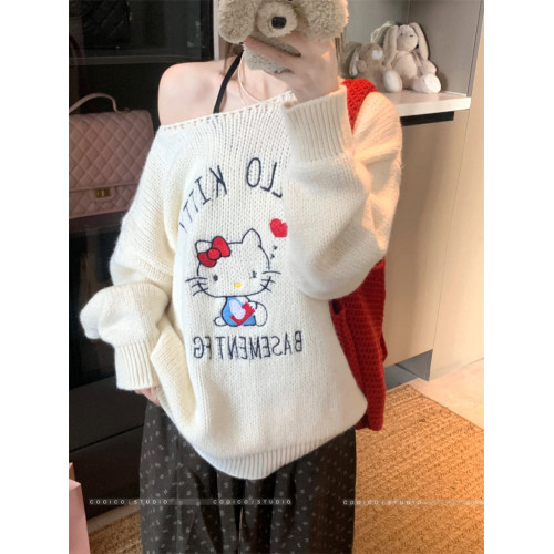 PPHOME 章若楠同款kt粗針毛衣長袖刺綉毛針織衫套頭寬松上衣女 PPHOME 章若楠同款kt粗針毛衣長袖刺綉毛針織衫套頭寬松上衣女