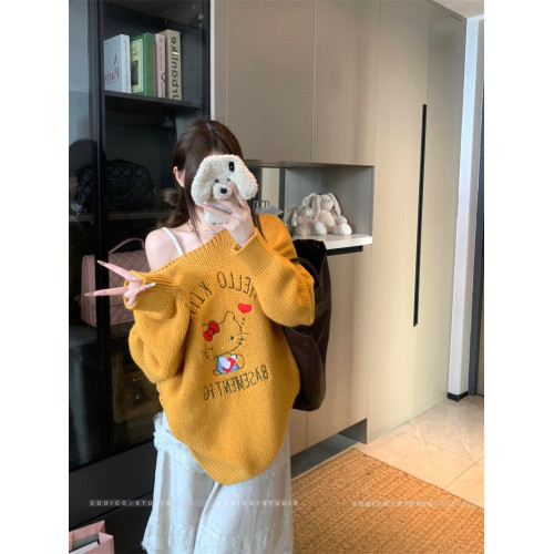 PPHOME 章若楠同款kt粗針毛衣長袖刺綉毛針織衫套頭寬松上衣女 PPHOME 章若楠同款kt粗針毛衣長袖刺綉毛針織衫套頭寬松上衣女