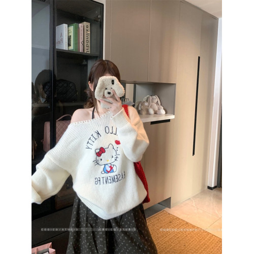 PPHOME 章若楠同款kt粗針毛衣長袖刺綉毛針織衫套頭寬松上衣女 PPHOME 章若楠同款kt粗針毛衣長袖刺綉毛針織衫套頭寬松上衣女