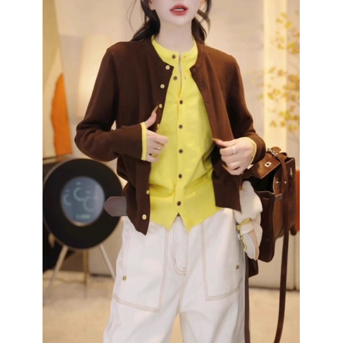 歐貨假兩件針織衫女秋季新款大碼胖MM顯瘦高級感撞色氣質圓領上衣