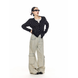 ICH MODE 美式復古修身波點針織開衫女2026新款春季慵懶毛衣外套