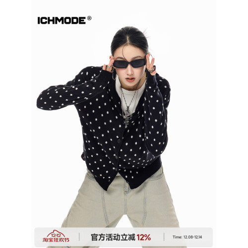 ICH MODE 美式復古修身波點針織開衫女2026新款春季慵懶毛衣外套 ICH MODE 美式復古修身波點針織開衫女2026新款春季慵懶毛衣外套