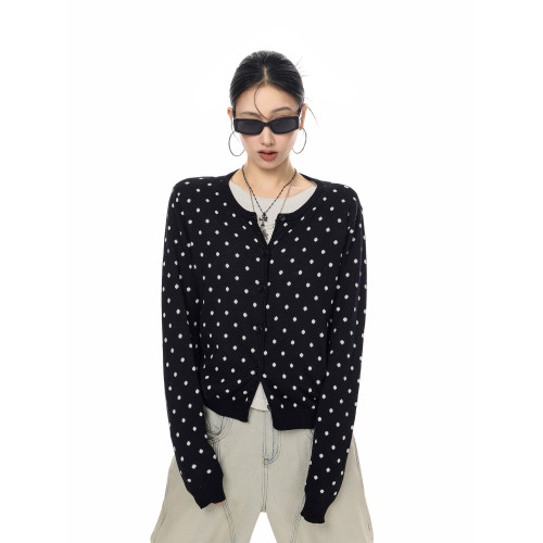 ICH MODE 美式復古修身波點針織開衫女2026新款春季慵懶毛衣外套 ICH MODE 美式復古修身波點針織開衫女2026新款春季慵懶毛衣外套