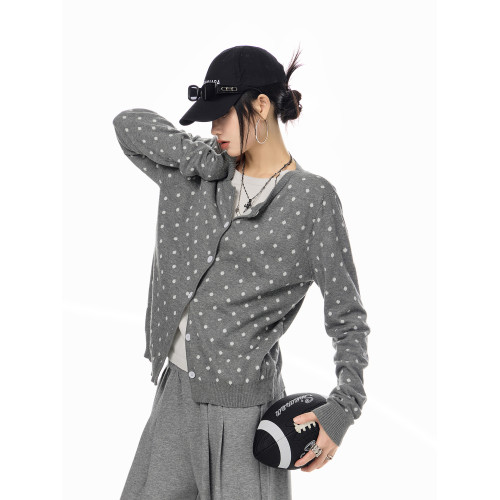 ICH MODE 美式復古修身波點針織開衫女2026新款春季慵懶毛衣外套 ICH MODE 美式復古修身波點針織開衫女2026新款春季慵懶毛衣外套