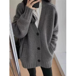 歐貨慵懶風灰色浣熊絨毛衣外套女秋冬高級感中長款針織開衫上衣厚