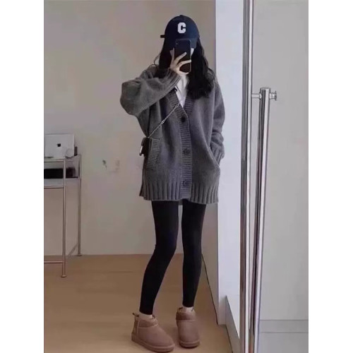 歐貨慵懶風灰色浣熊絨毛衣外套女秋冬高級感中長款針織開衫上衣厚 歐貨慵懶風灰色浣熊絨毛衣外套女秋冬高級感中長款針織開衫上衣厚