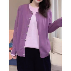 大碼胖mm設計感拼色假兩件針織開衫女春季顯瘦寬鬆高級感毛衣上衣