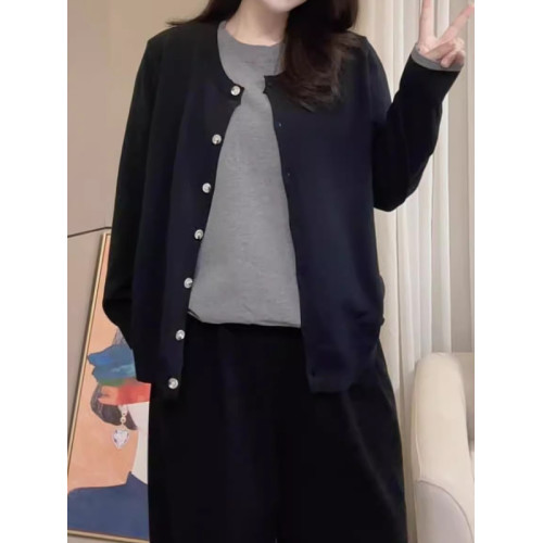 大碼胖mm設計感拼色假兩件針織開衫女春季顯瘦寬鬆高級感毛衣上衣