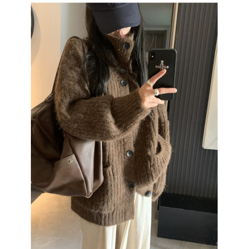 韓系灰色軟糯高領開衫毛衣外套女秋冬外穿慵懶風寬松中長款針織衫 韓系灰色軟糯高領開衫毛衣外套女秋冬外穿慵懶風寬松中長款針織衫