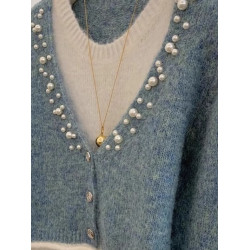 韓系假兩件釘珠針織開衫女2025秋冬新款氣質高級感設計感小衆毛衣