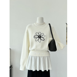 小路故事【雛菊舞會 daisy】休閒感刺綉慵懶風寬松毛衣