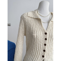 2025秋季新款韓系溫柔風減齡翻領針織開衫修身顯瘦百搭氣質上衣女