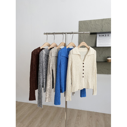 2025秋季新款韓系溫柔風減齡翻領針織開衫修身顯瘦百搭氣質上衣女