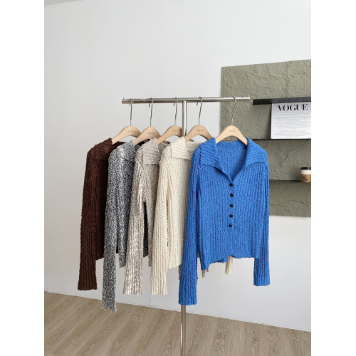 2025秋季新款韓系溫柔風減齡翻領針織開衫修身顯瘦百搭氣質上衣女