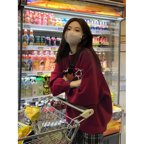 純棉圓領衛衣女新款秋冬加絨加厚寬松無帽百搭中長款學院風上衣潮 純棉圓領衛衣女新款秋冬加絨加厚寬松無帽百搭中長款學院風上衣潮