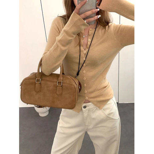 韓系紅色針織開衫女早秋穿搭設計感修身顯瘦收腰長袖打底內搭上衣