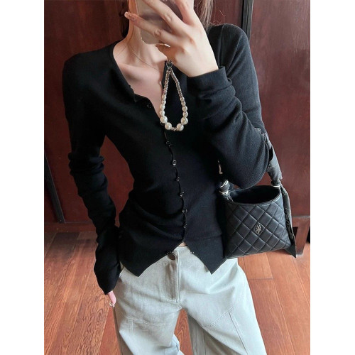 韓系紅色針織開衫女早秋穿搭設計感修身顯瘦收腰長袖打底內搭上衣