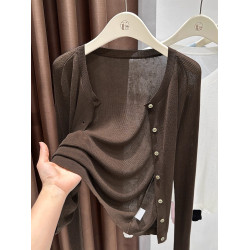 咖色針織開衫外套薄款早秋流行穿搭萊賽爾天絲上衣防曬披肩高級感
