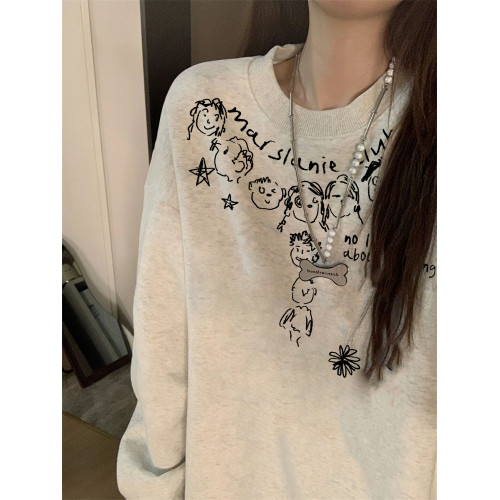 純棉美式復古潮牌長袖衛衣女2025早秋新款設計感小衆寬松慵懶上衣